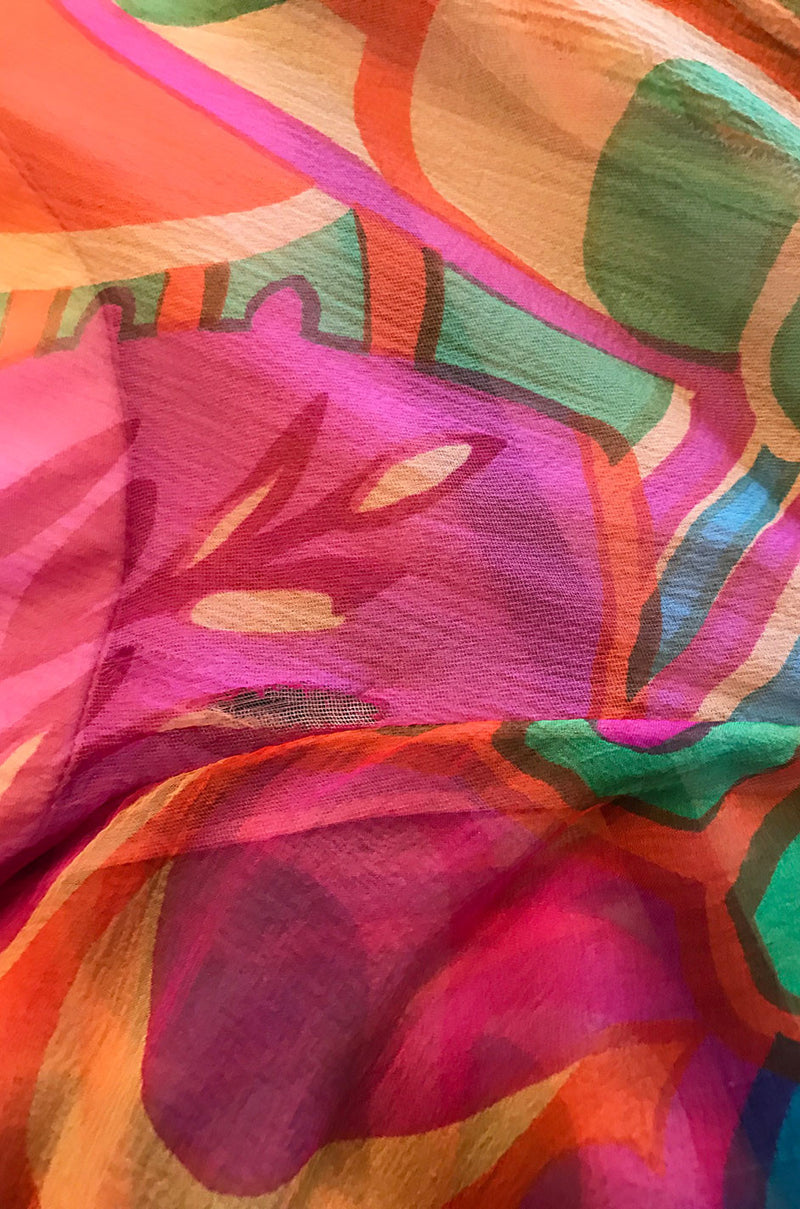 1970s Saks Floor Length Sleeve Silk Dress