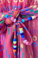 Spring 1973 Halston Pink Silk Crepe Chiffon Striped Four Piece Dress Set