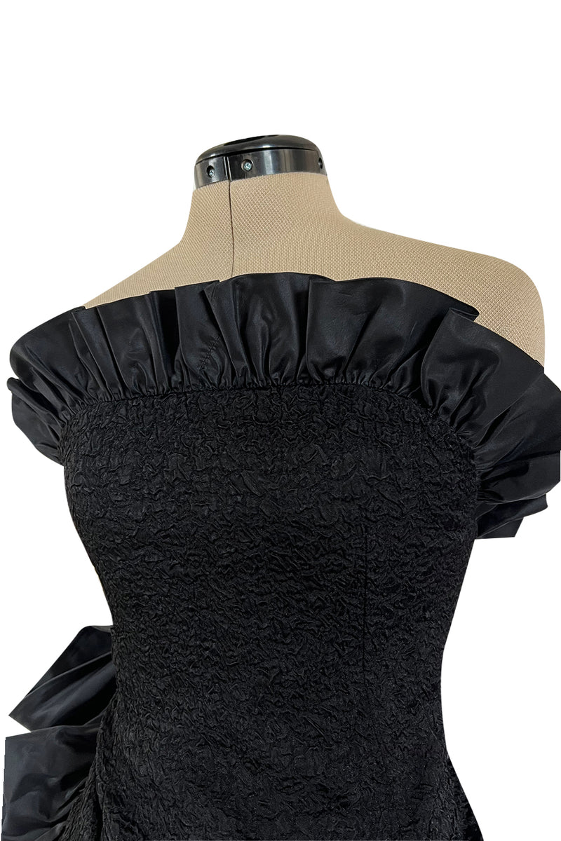 Dramatic Fall 1987 Yves Saint Laurent Strapless Silk & Taffeta Dress w Ruffles & Bow