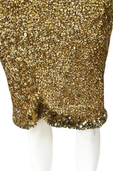 1960s Gene Shelly Gold Sequin w Paillette Detailing Stretch Knit Dress