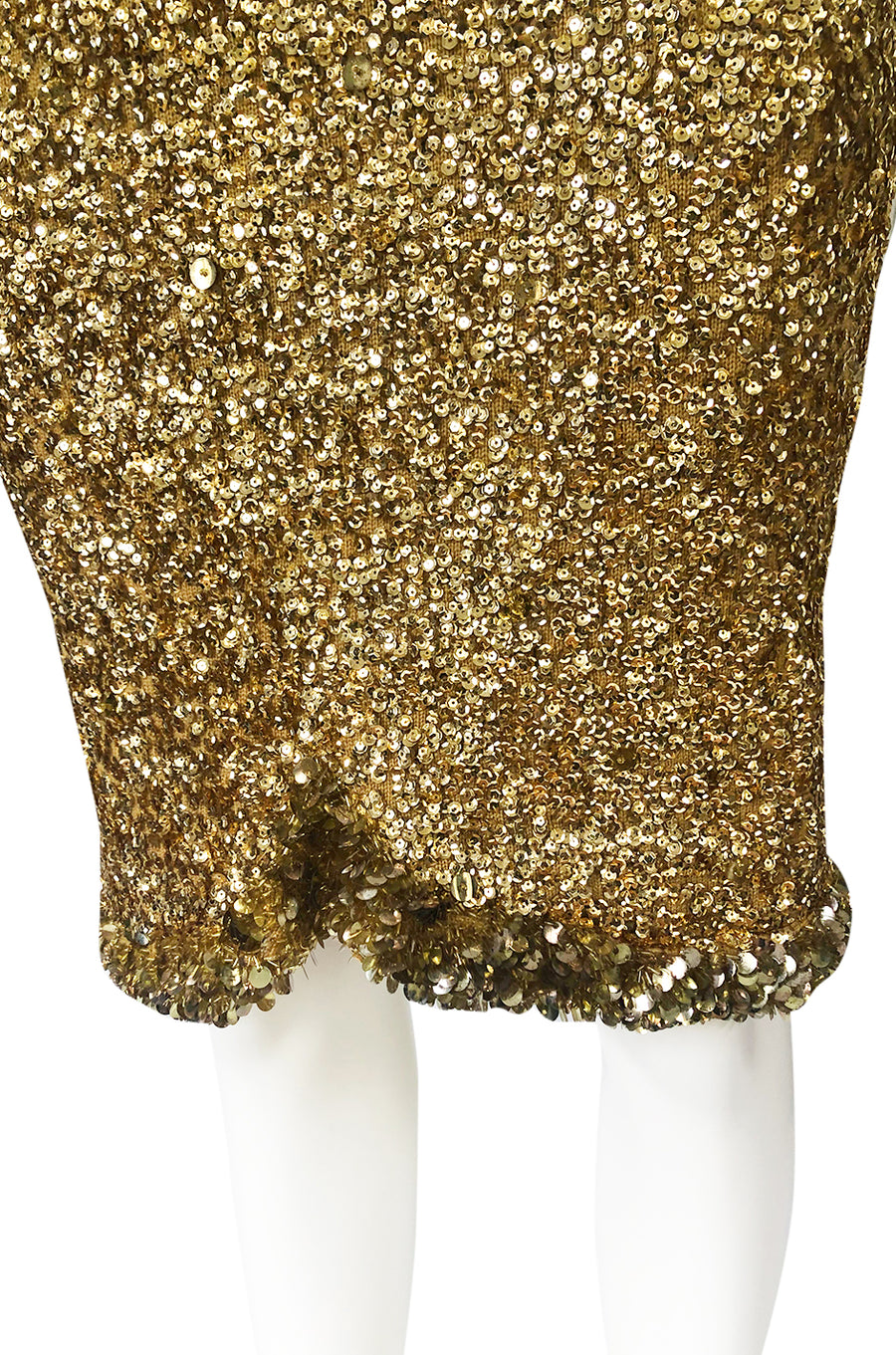 1960s Gene Shelly Gold Sequin w Paillette Detailing Stretch Knit Dress –  Shrimpton Couture