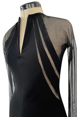 Spectacular 2005 John Anthony Couture Black Stretch Jersey Dress w Curved Netted Cut Outs