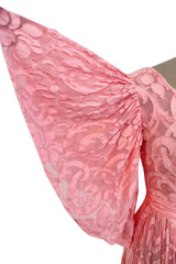 Amazing 1930s Unlabeled Pink Light Woven Cotton Tiered Applique Dress w Amazing Sleeves