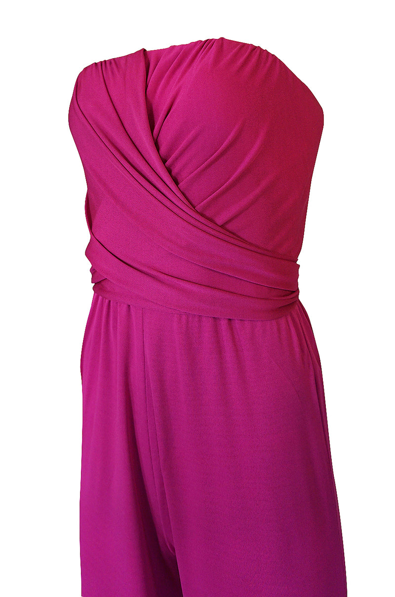 1970s Scott Barrie Multi Wrap Bodice Pink Silk Jersey Jumpsuit