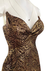 Documented Fall 1997 Thierry Mugler Gold Bronze Brocade Strapless Dress w Formed Pointed Cups
