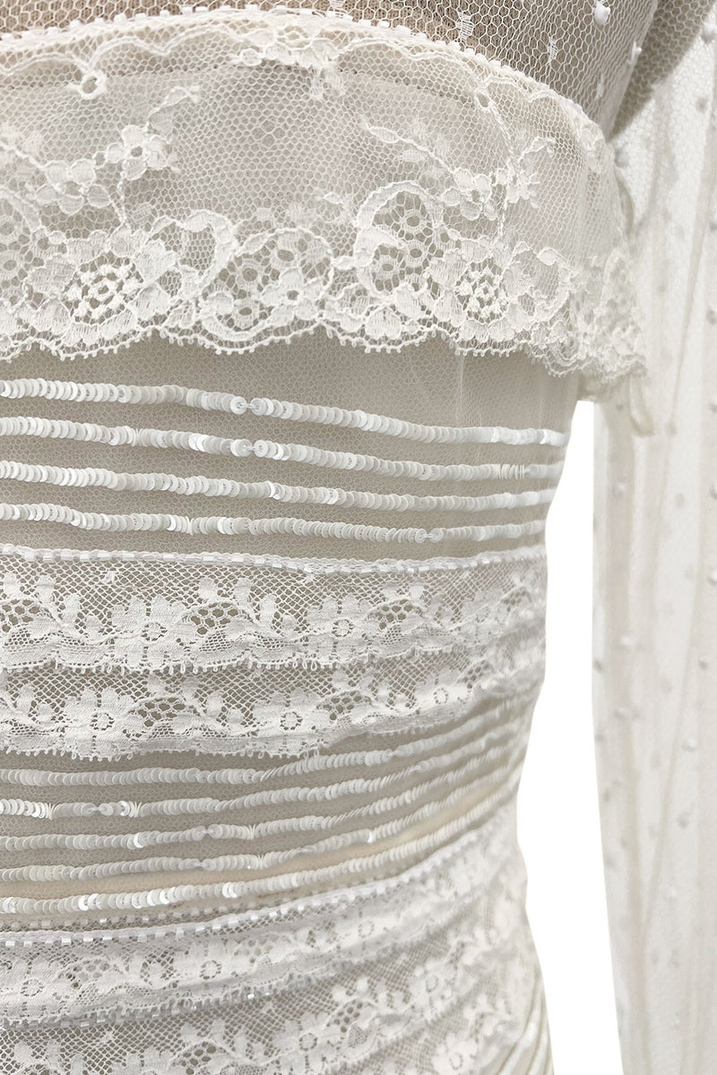 Prettiest 2012 Valentino Tiered Ivory Lace Net Dress w Tiny Sequin & Bead Detailing