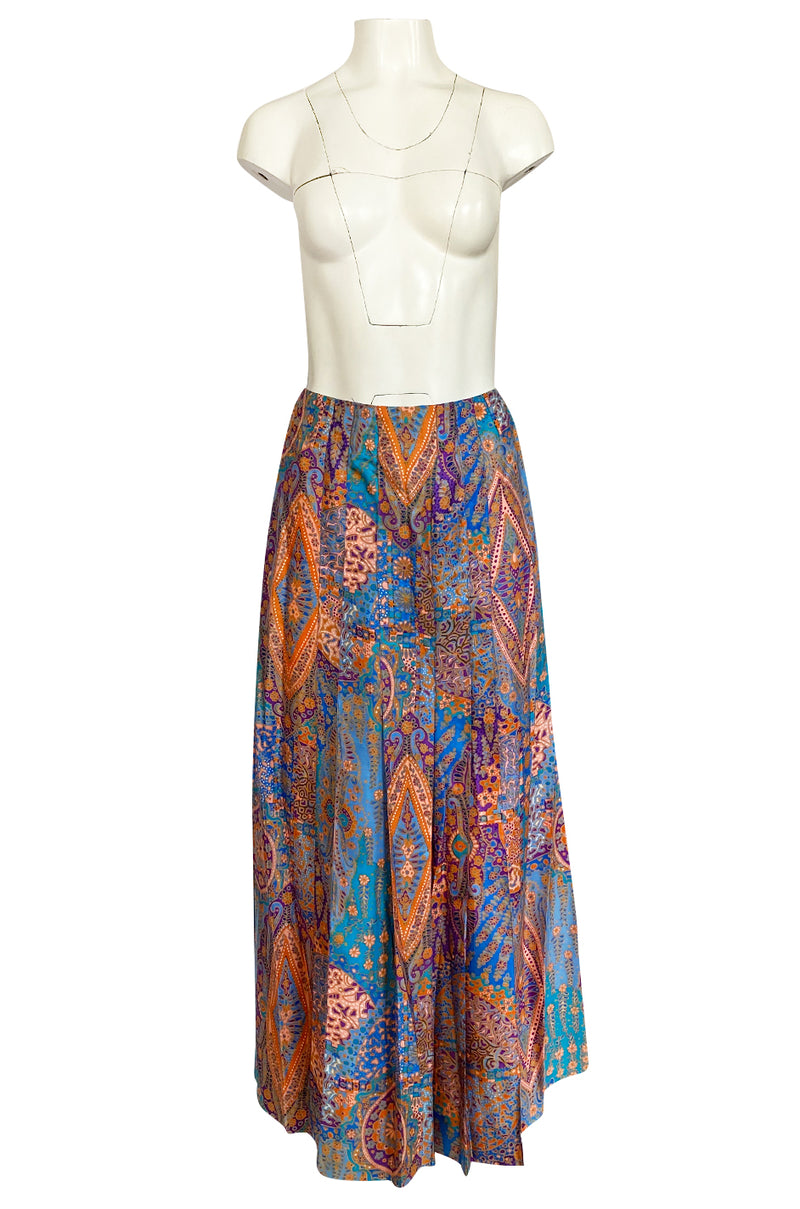 Early 1960s Tina Leser Printed Silk Twill Extra Wide Leg Pant & Top Set