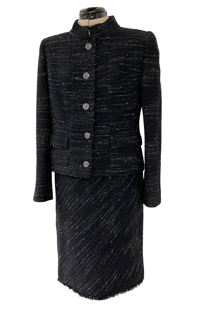 Chic Fall 2004 Chanel by Karl Lagerfeld Haute Couture Black & White Boucle Runway Dress & Jacket