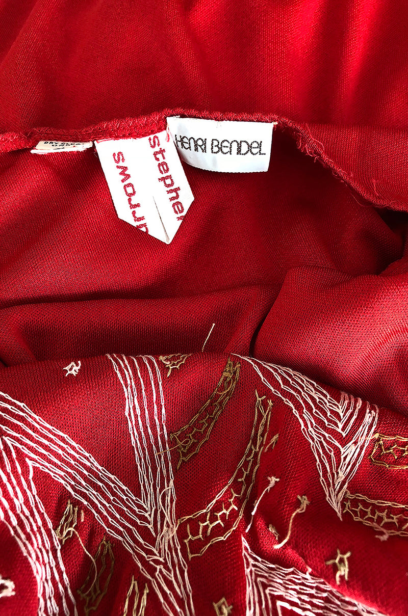 1970s Stephen Burrows Red Jersey Hand Beaded & Sequin Jersey Dress