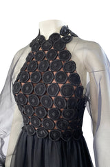 1960s Werle Black Organza & Embroidered Lace Transparent Back Dress
