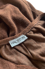 Unusual 1976 Halston Deep Brown Strapless Tie Front Dress in a Soft Terry Cloth