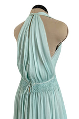 Spring 1976 Chanel Haute Couture Pale Turquoise Silk Chiffon Dress w PinTuck Gathered Front