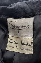 Minimalist 1960s Marty Modell Black Silk Jaquard Brocade Coat w Bow Detail