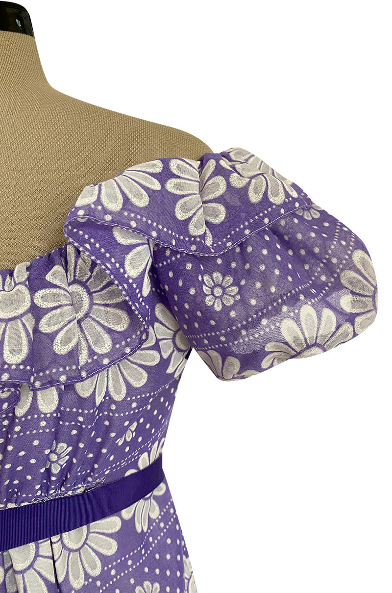 Late 1960s Anne Fogarty Soft Lavender Purple & White Floral Off Should Shrimpton Couture Late 1960s Anne Fogarty Soft Lavender Purple & White Floral Off Should Shrimpton Couture