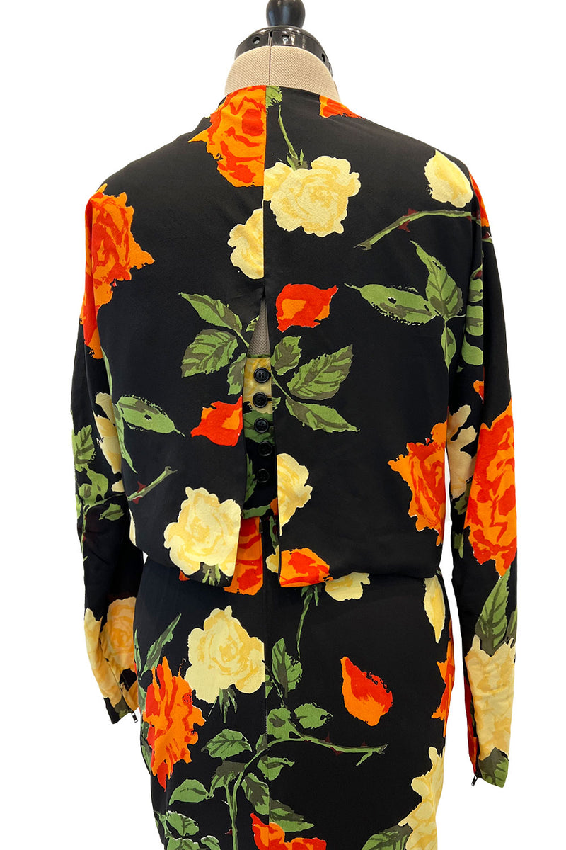 Superb 1957 James Galanos Oversized Floral Print Silk Dress w Matching Jacket
