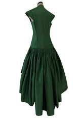 Rare 1977 Madame Gres Haute Couture Dress & Cape in a Deep Green Silk Taffeta