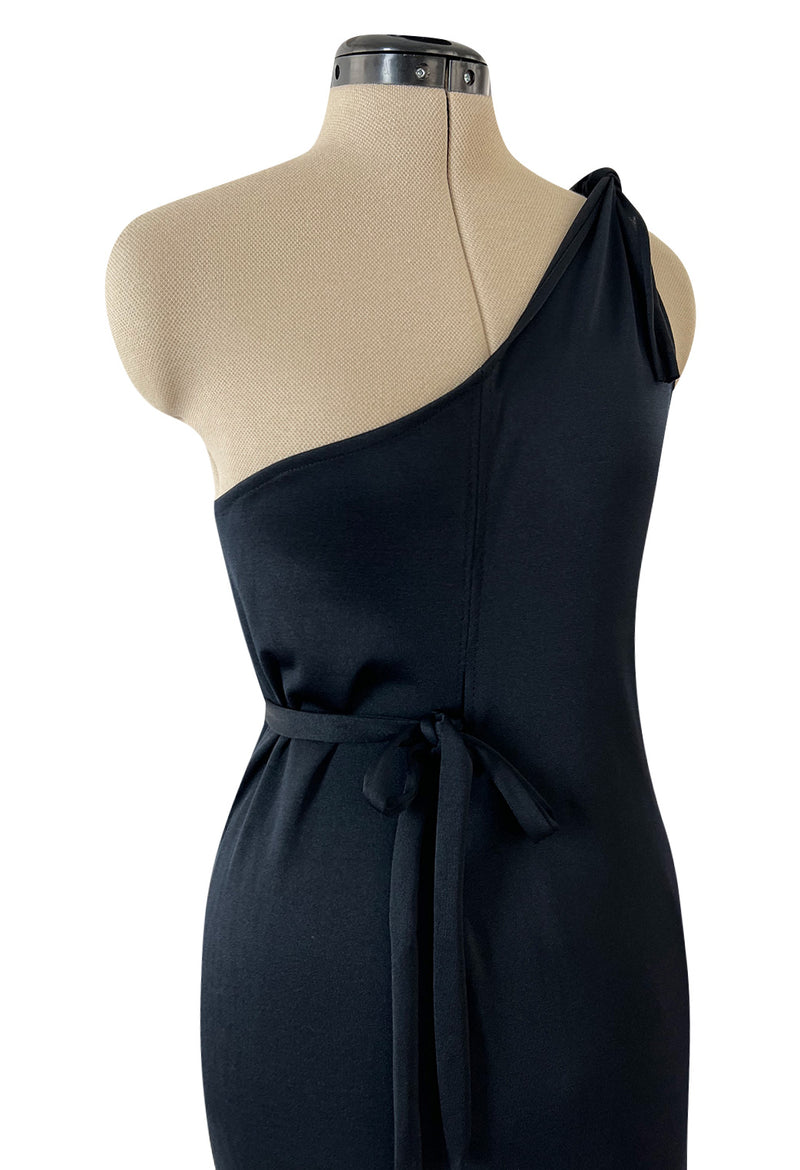 Versatile 1970s Loris Azzaro Multi Tie - One Shoulder or Halter - Black Jersey Dress