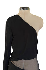 Spectacular Early 2000s John Anthony Couture Black Jersey & Mesh One Sleeve Dress