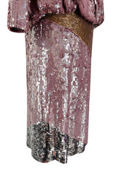 Documented 1982 Bill Blass Sequin & Beaded Dusty Purple, Gold & Silver Dress