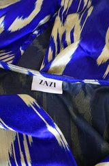 Recent Zazi Vintage Silk Ikat "Madhu" Bliue & Gold Caftan Dress