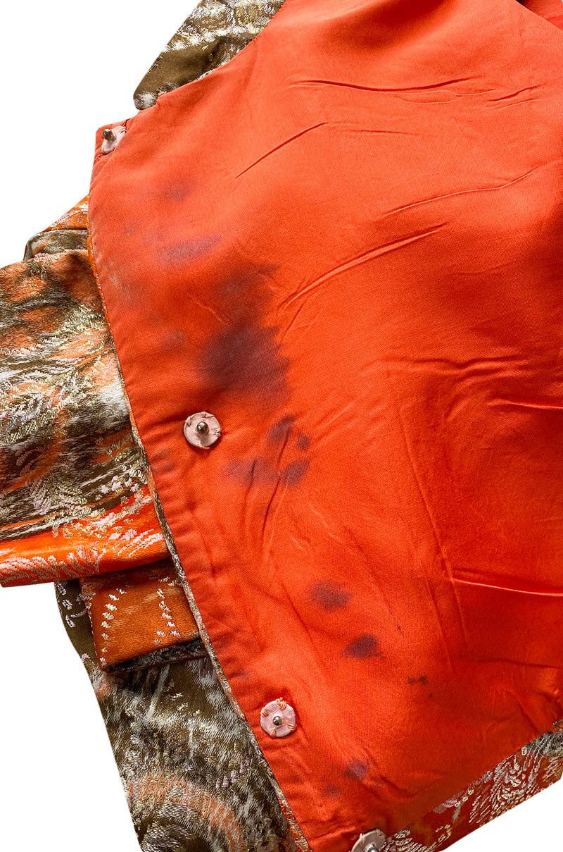 Unusual 1960s Bill Blass Open Panel Gold & Coral Metallic Coat