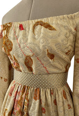 Gorgeous 1969-70 Bill Blass Gold Metallic Off Shoulder Dress w Full Sleeves & Skirt