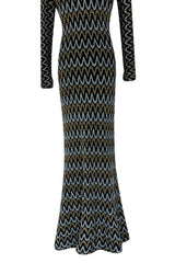 Incredible 1970s Loris Azzaro Metallic Silver & Gold Black On Black Knit Dress