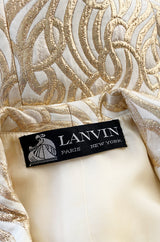 1970s Lanvin Metallic Gold Lame & Ivory One Piece Playsuit Jumpsuit