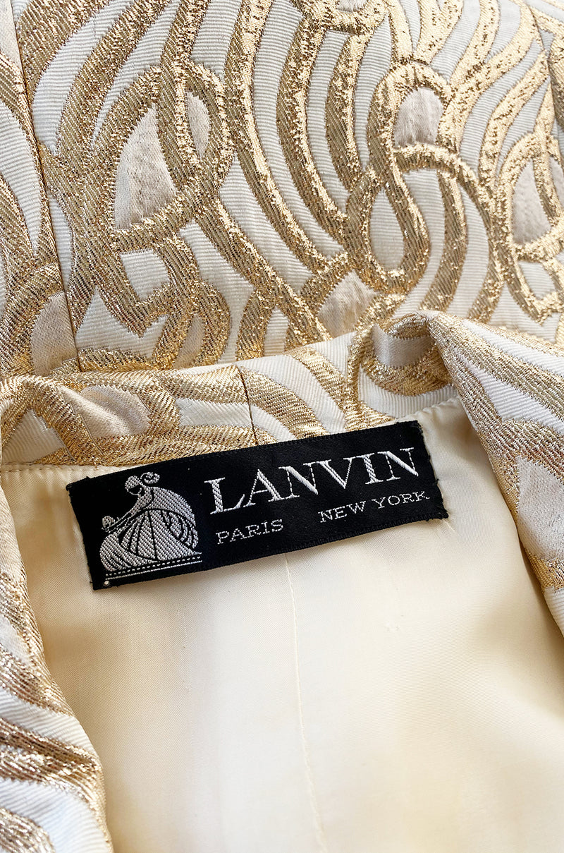 1970s Lanvin Metallic Gold Lame & Ivory One Piece Playsuit Jumpsuit