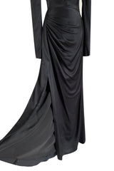 Chic Fall 2009 Christian Dior by John Galliano Black Silk Satin Dress w Asymmetrical Neckline