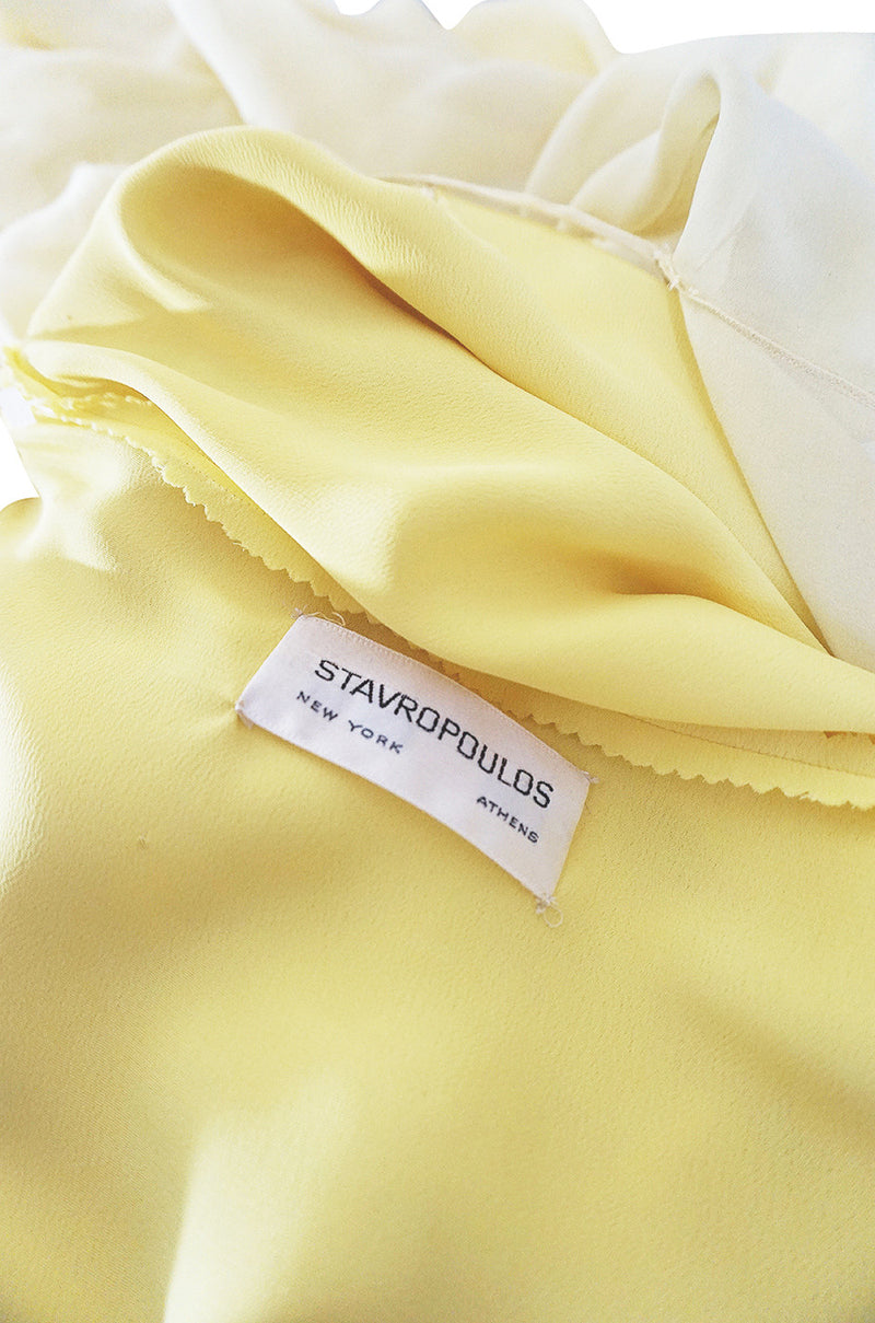 1970s Yellow Silk Chiffon Stavropoulos Caftan Dress