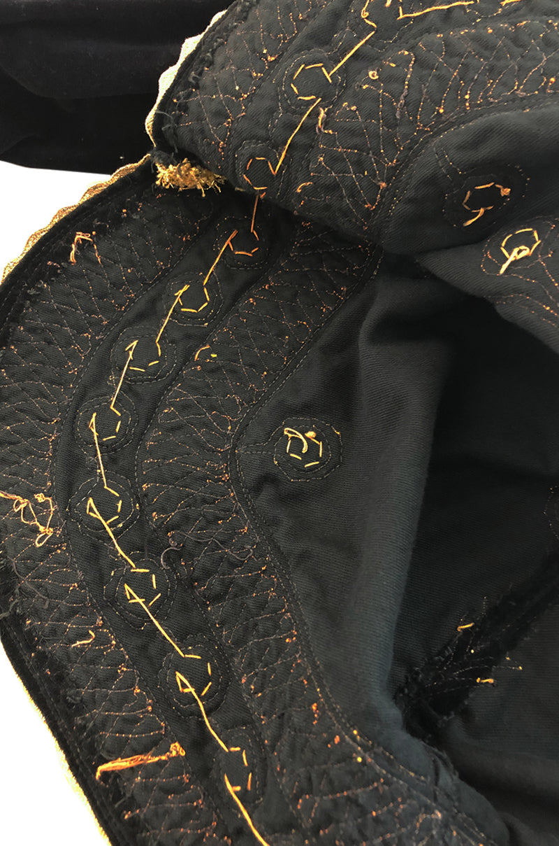 1960s Hand Applied Gold Cord & Mirrors on Black Velvet Tunic Top