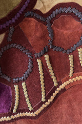 Extraordinary 1960s Char Hand Made Leather & Suede Wrap Scenic Patchwork Skirt