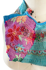Amazing Antique Turn of the Century Hand Embroidered Colourful Cotton Collar from Laos