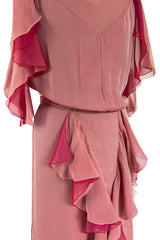 Phenomenal Spring 2001 Chanel by Karl Lagerfeld Dusty Pinks Silk Chiffon Runway Dress