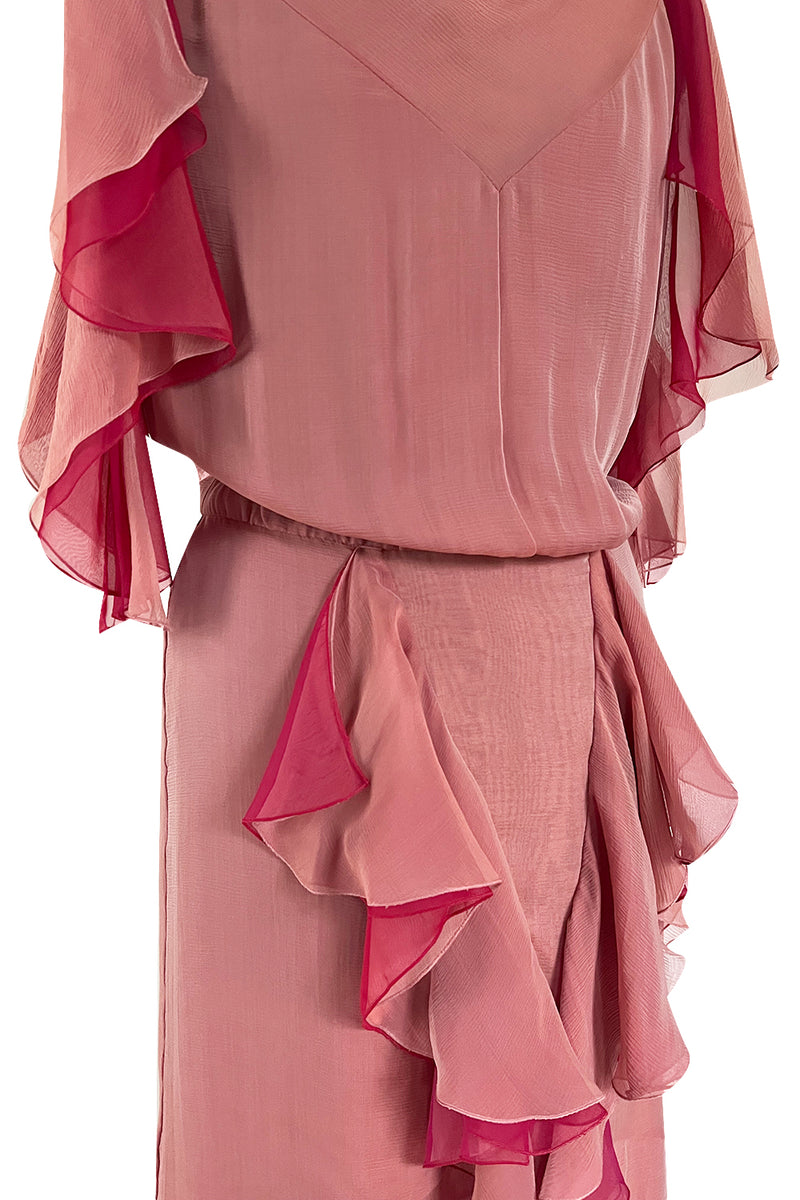 Phenomenal Spring 2001 Chanel by Karl Lagerfeld Dusty Pinks Silk Chiffon Runway Dress