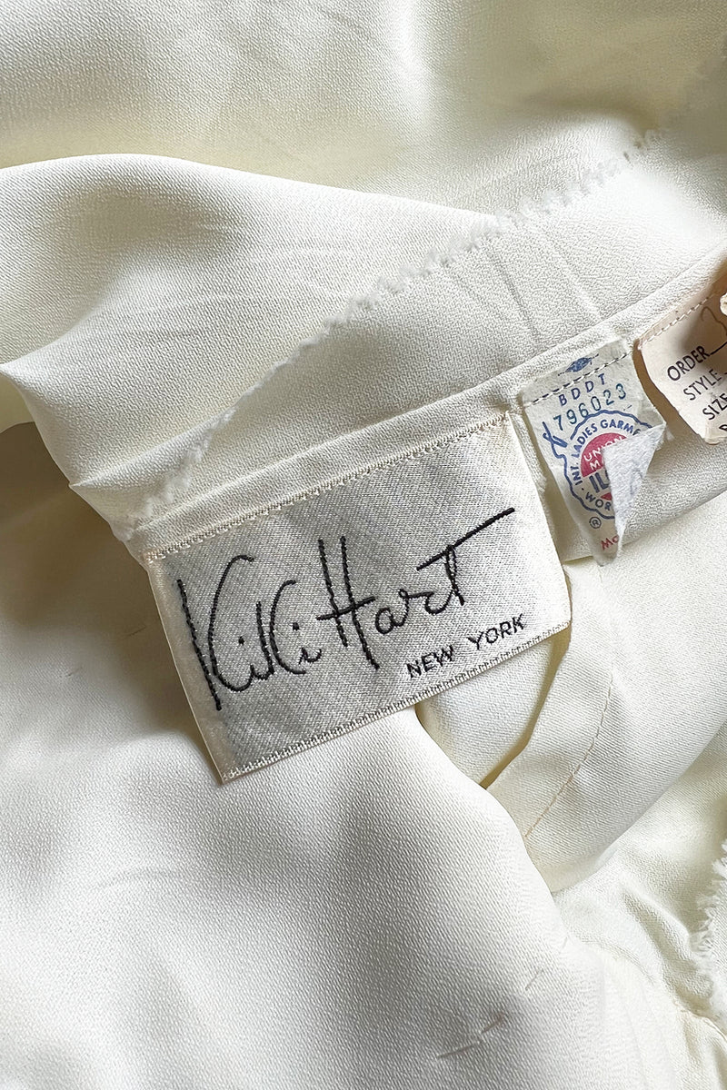 Prettiest 1960s Kiki Hart One Shoulder White Chiffon Dress w Full Skirts & Cascading Panel
