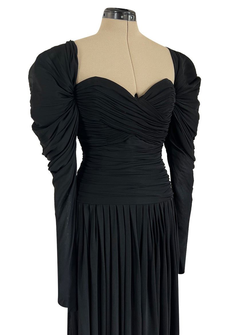 Spectacular 1970s Lanvin by Jules-Francois Crahay Off or On the Shoulder Draped Jersey Dress