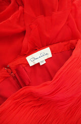 1990s Ruffled Silk Chiffon Oscar De La Renta Gown