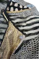 1970s Geoffrey Beene Couture Gold Metallic Lurex & Net Print Dress