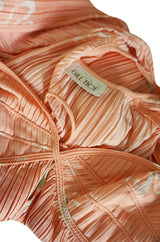 1970s Bill Tice Peach Print Halter Dress & Jacket Pleat Set