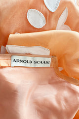 1960s Arnold Scaasi Couture Peach Silk Organza Dress w Incredible Sleeves
