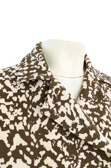 1970s Givenchy Structured Neoprene Canvas Finish Abstract Print Coat w Silver Buttons