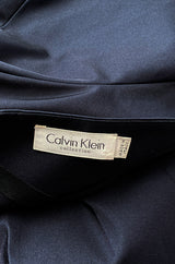 1990s Calvin Klein Black Front Plunge Halter Dress w No Back and Long Full Skirt