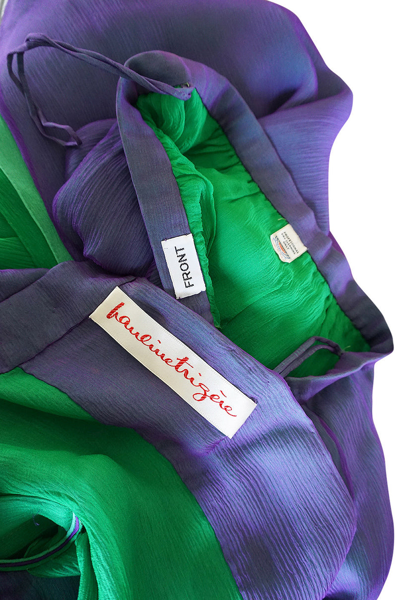 1970s Pauline Trigere Purple & Green Silk Chiffon Set