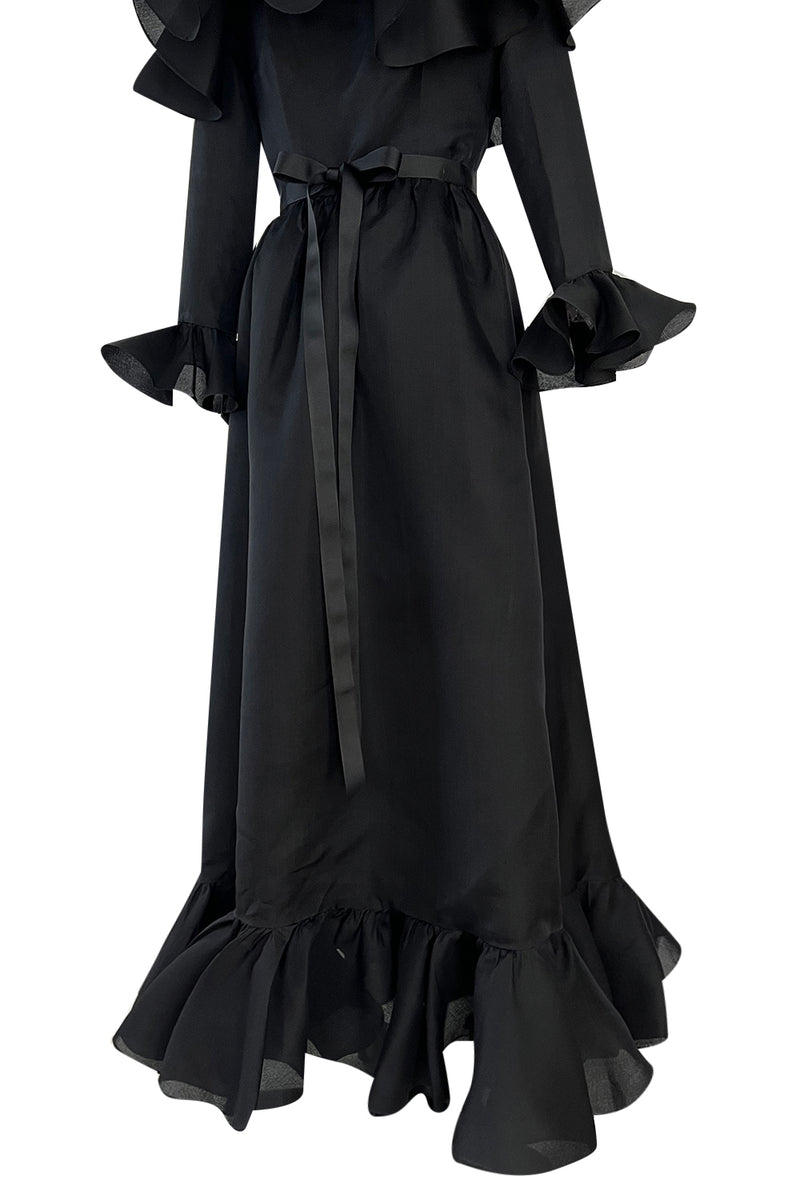 Gorgeous 1972 Nina Ricci Black Silk Gazaar Off Shoulder Dress W Ruffled Finishes