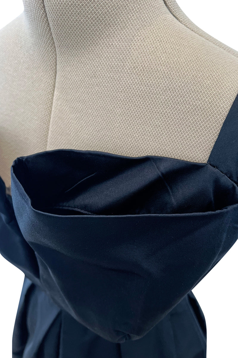 Prettiest 1950s Marshall Field Black Silk Cocktail Dress w Unusual Bodice Detailing