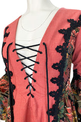 1970s Snooty Hooty Deep Plunge Lace Up Front Huge Sleeve Dress