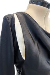 Incredible 2007 Alexander McQueen Original Bias Cut Black Silk Satin Dress w Tie Belt