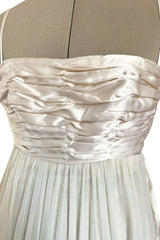 Spectacular Late 1970s Galanos Couture Ivory Silk Chiffon Dress w Brilliant Floral Print